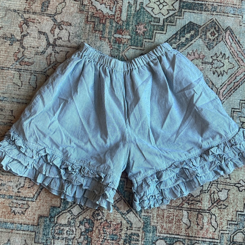 Persnickety Sky Blue Ruffle Trim High-Waist Shorts